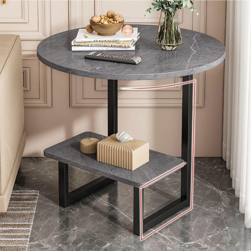 Round side table with lower shelf, ideal for living rooms, lounges, or office spaces. Suitable for use as a coffee table, display table, or bedside table. Bulk ordering available directly from China for customizable options and competitive wholesale pricing.