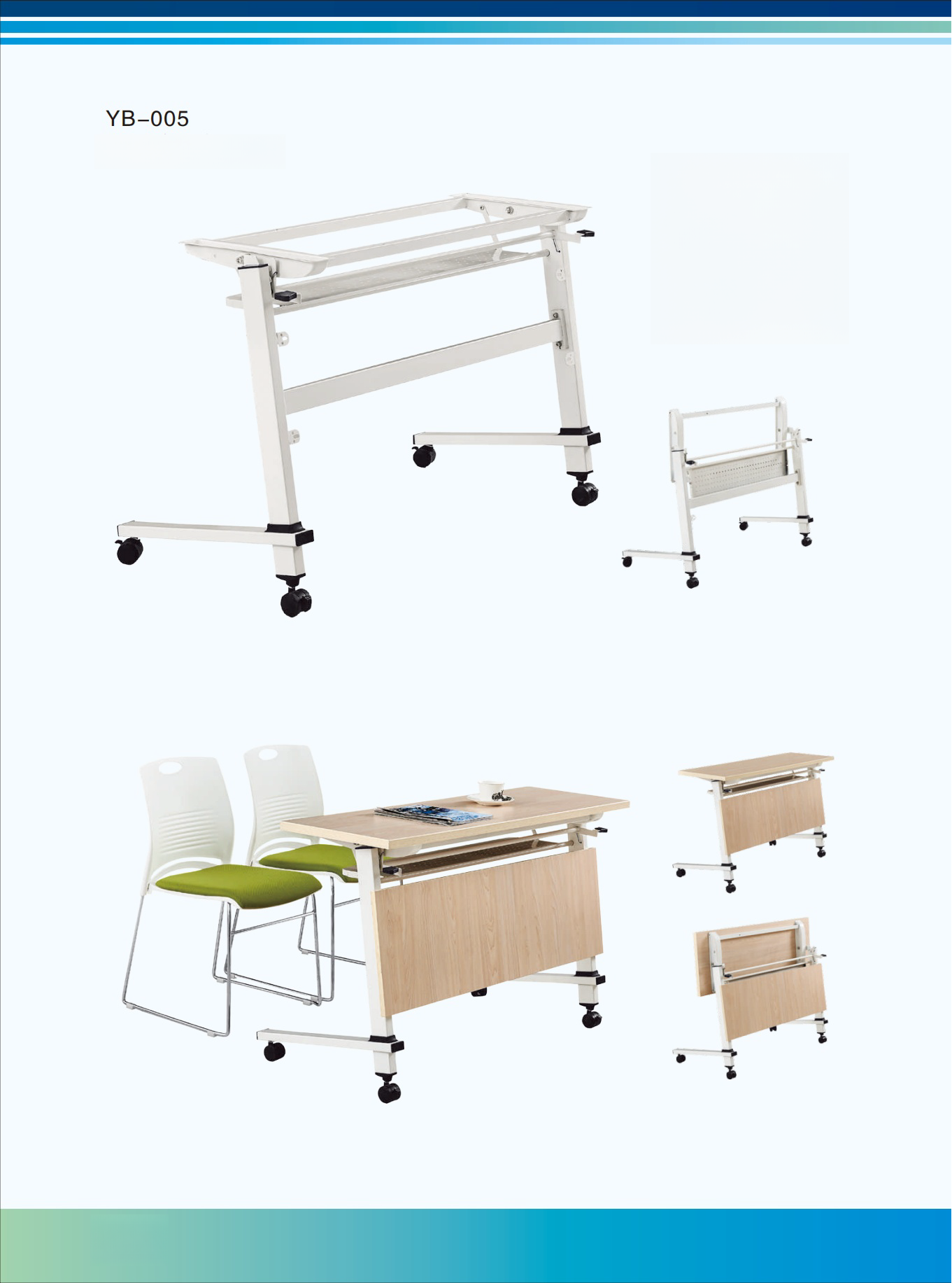 Foldable Mobile Desk for University Classroom and Training Room, Space-Saving Adjustable Conference and Office Table, Direct Manufacturer Wholesale, Model YB-005