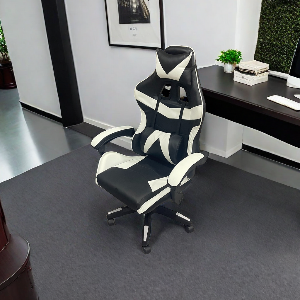 Ergonomic racing-style office and gaming chair with adjustable height and reclining features, suitable for home and workspace environments, ideal for wholesale purchase from China.