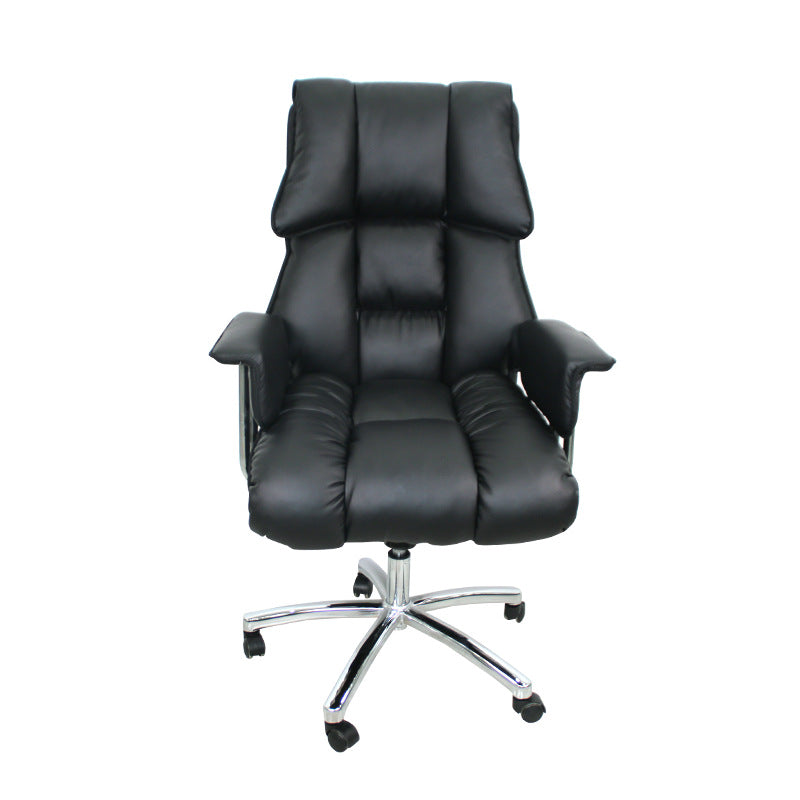 High-back ergonomic leather office chair with adjustable armrests, designed for executive or business office use, ideal for wholesale buyers sourcing directly from China. Suitable for home and corporate workspaces. Features lumbar support and swivel function for added comfort during long sitting periods.