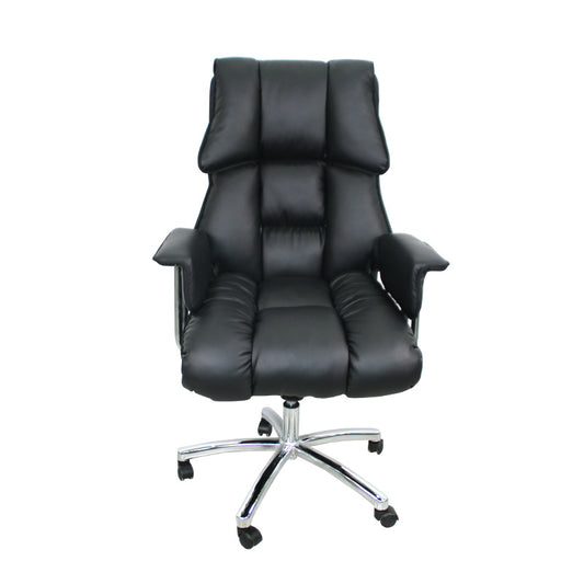 High-back ergonomic leather office chair with adjustable armrests, designed for executive or business office use, ideal for wholesale buyers sourcing directly from China. Suitable for home and corporate workspaces. Features lumbar support and swivel function for added comfort during long sitting periods.