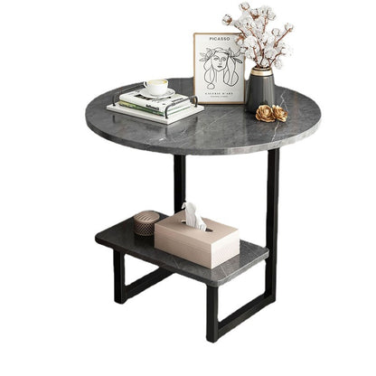 Modern round side table with lower shelf, ideal for living rooms, bedrooms, or office spaces. A stylish and functional choice for bulk buyers and project planners, available for direct wholesale from Chinese manufacturers.