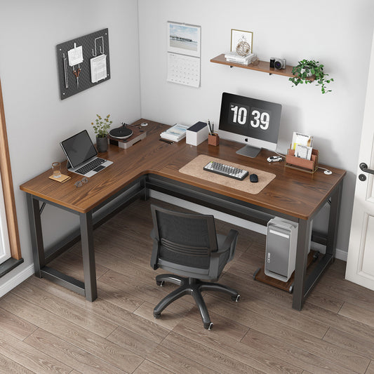 L-shaped office desk setup with mesh chair, ideal for home and corporate workspaces, perfect for bulk wholesale from China.