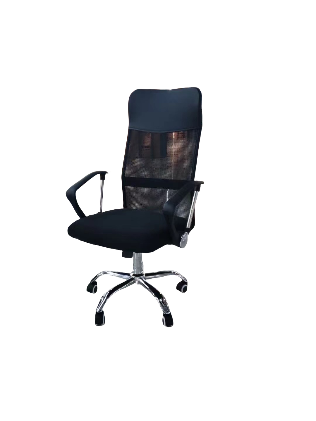 Ergonomic high-back mesh office chair with adjustable lumbar support and wheels, ideal for home offices or workspaces. Suitable for bulk purchase directly from Chinese manufacturers.