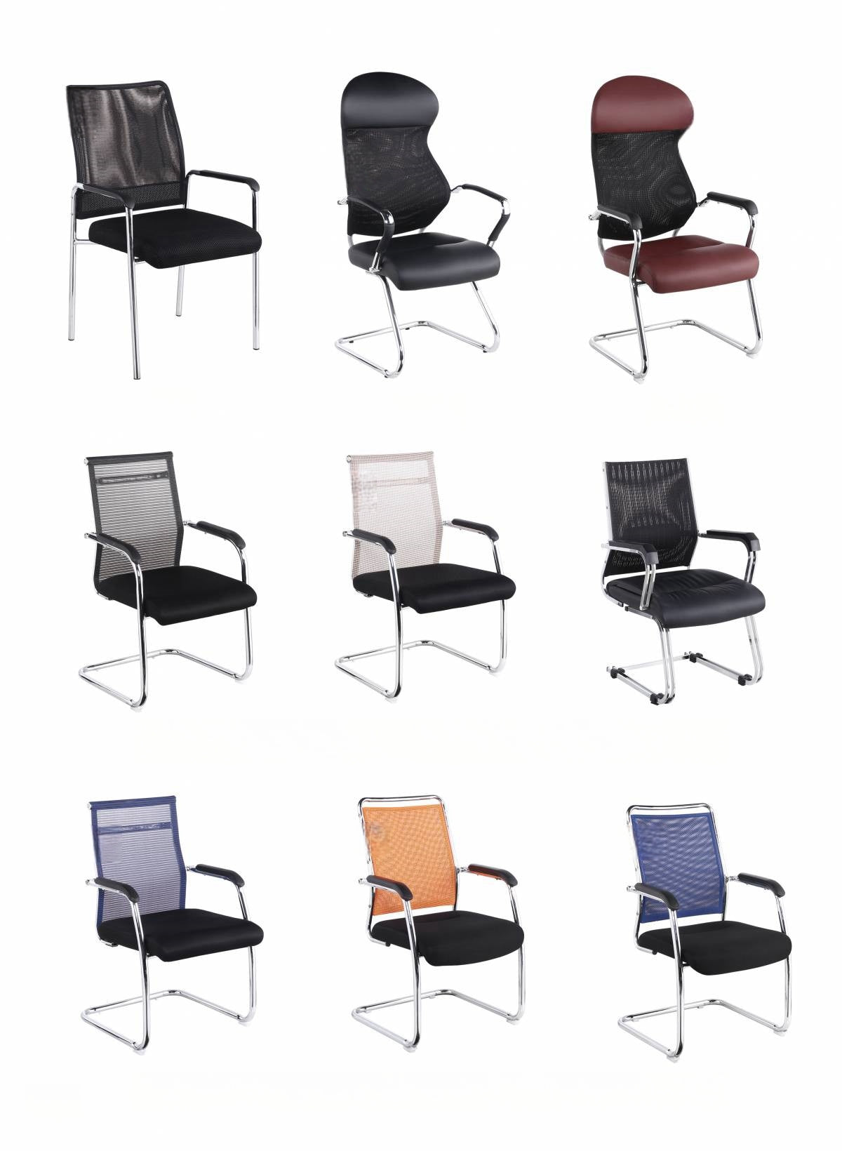 Ergonomic office and conference chairs with breathable mesh and leather options, ideal for meeting rooms, offices, and visitor areas. Bulk ordering available directly from a China-based factory for cost-effective sourcing.