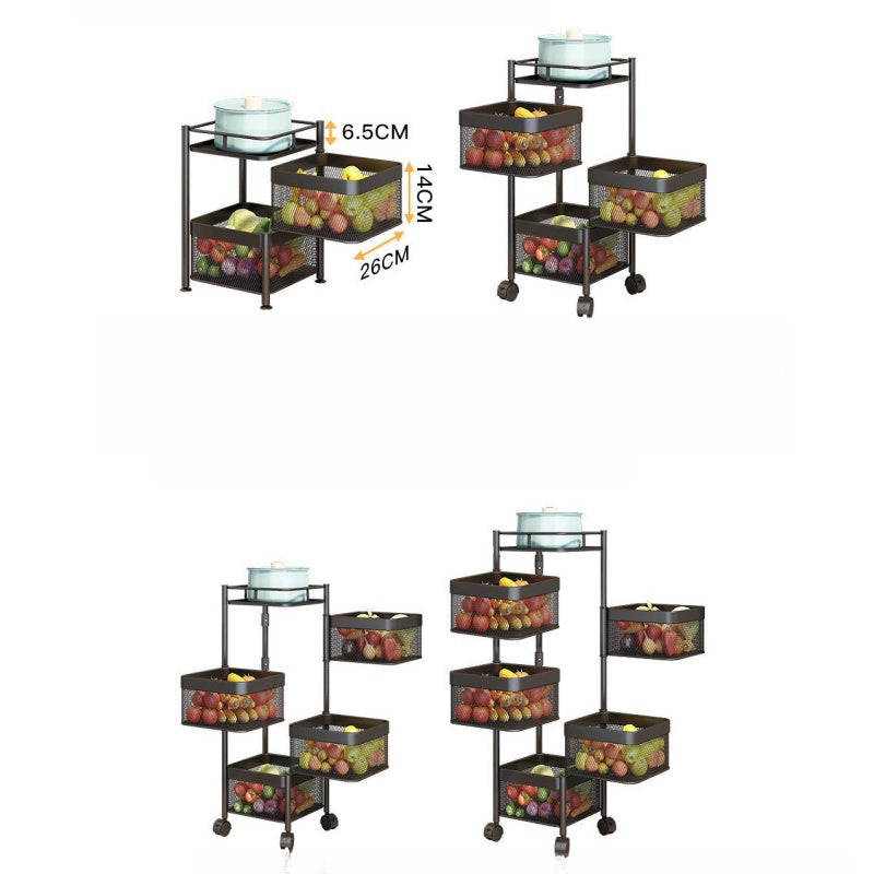 Movable storage carts with multiple shelves, ideal for organizing fruits and vegetables in kitchens or business settings; customizable options available for wholesale directly from a Chinese manufacturer.