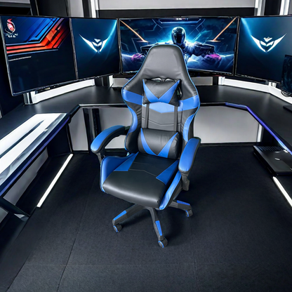 Ergonomic gaming chair with headrest and lumbar support, adjustable height, reclining feature, and 360° swivel, ideal for gaming setups. Suitable for wholesale options directly from China.