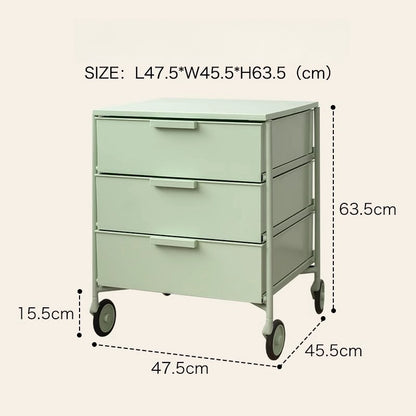 Mobile three-drawer storage cabinet with smooth-rolling wheels, ideal for use as a bedside table, office storage, or living room organizer. Suitable for direct wholesale from China.